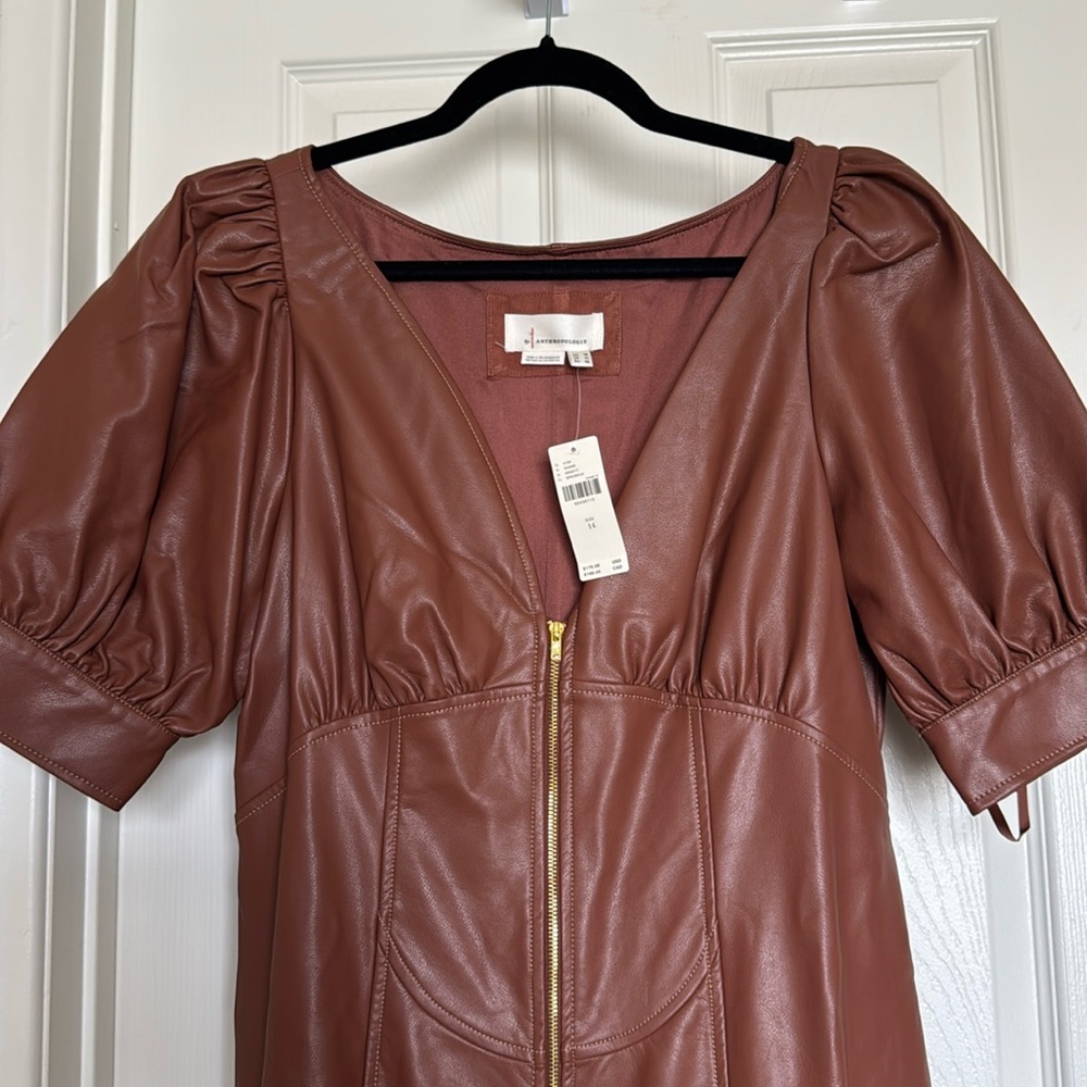 Anthropologie Brown faux leather dress . Size 14